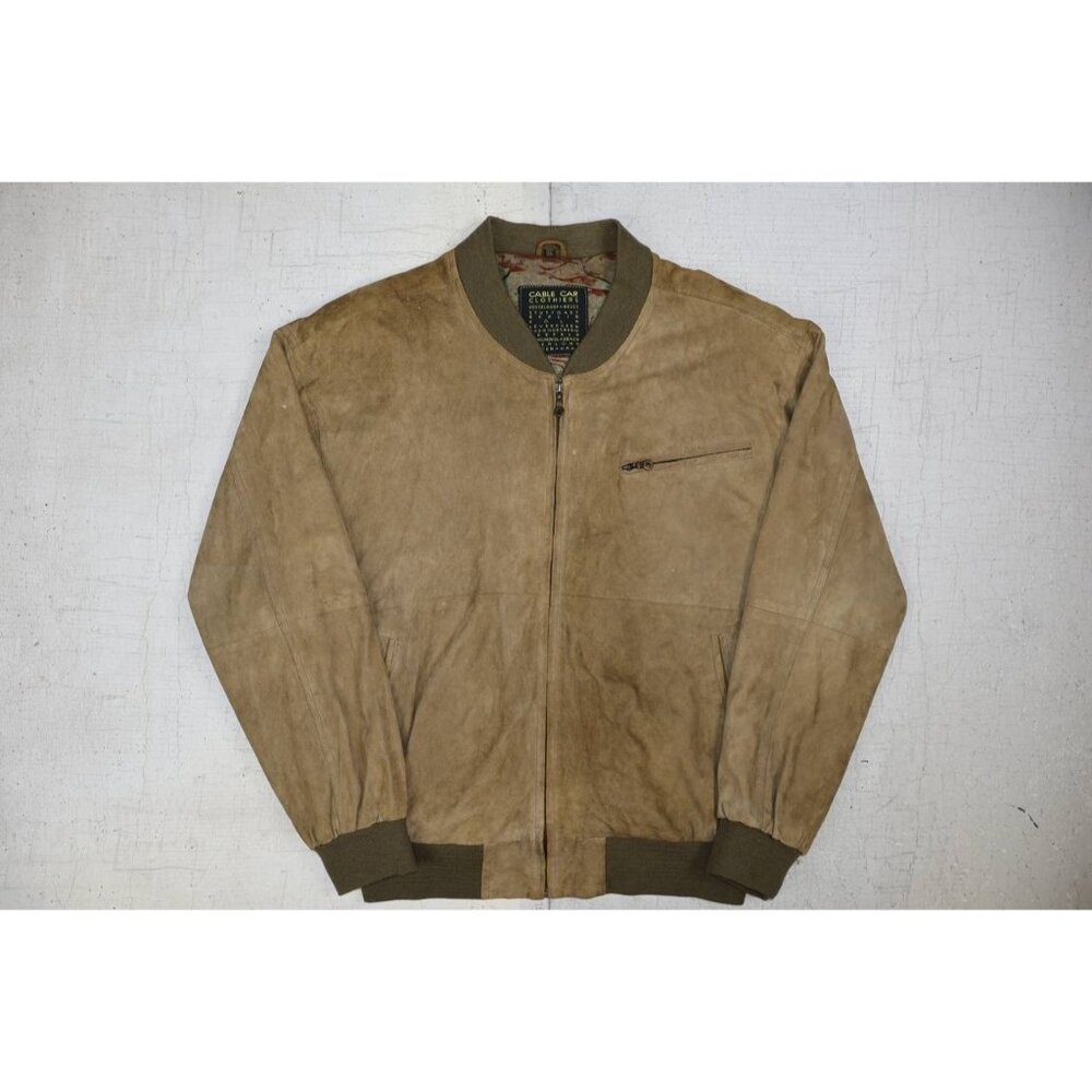 Vintage Echtes Leder Suede Leather Bomber Jacket Full Zip Up Mens Size XL